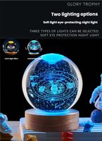 Lampe de table LED 3D en forme de boule de cristal avec design moderne, alimentation USB, pour chambre à coucher, personnalisable