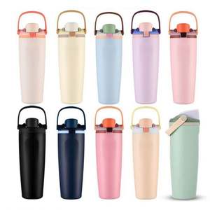 Bouteilles d'eau personnalisées avec logo 30oz, vertes, sportives, en acier inoxydable, avec intérieur en céramique isolé sous vide, avec paille - Product Image 1