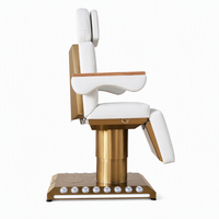 Lit de beauté électrique à 4 moteurs, accoudoirs en bois massif, colonne dorée brossée, appui-tête double couche, pour salon, spa, tatouage, microblading, dentaire