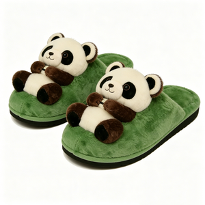 Pantoufles en peluche Panda personnalisées, 3D, douces, vertes, pour l'intérieur, avec rembourrage en coton PP, unisexe, Halloween, 0-24 mois - Product Image 3