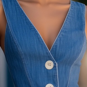 Chaleco de Verano para Mujer, Diseño OEM, Chaqueta sin Mangas con Botones, Camisa Vaquera con Corte Acampanado - Product Image 3