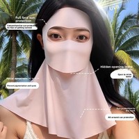 Sunscreen Wajah Gini Summer yang Dapat Diminum, Perlindungan Wajah & Leher Anti-UV, Masker Sutra Es Terintegrasi yang Bernapas, Bahan Polyester