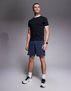 T-shirt da uomo slim fit in cotone premium pesante color block 2026, modello Ringer, blu navy e bianco, aderente per muscoli, per uomo - Product Image 2