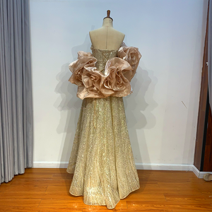 LSMZ04 için Bling altın Chic akşam A-line resmi parti balo önlük doğal bel Ruffles plise anti-statik - Product Image 5