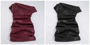 Minifalda de cuero sintético asimétrica con un solo hombro descubierto y fruncido, elegante y ajustada para mujer, ideal para salir de noche. - Product Image 2