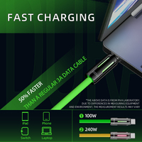 Cable de Datos Piva de Carga Rápida PD100W 5A de 1.5m y 480Mbps, de Silicona Líquida Verde con Luz RGB con Efecto de Respiración y Conector USB-C para Laptop, Tablet y Teléfono