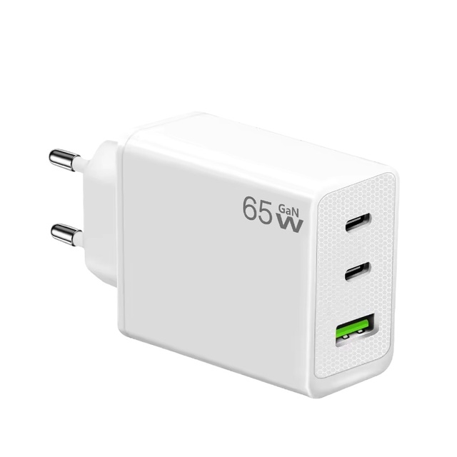 KeKe-F002 Super Fast Charger 65W GaN PD 3.0 QC3.0 USB-C Power Supply Adapter Dual Type-C Ports CE Certified Smartphones Laptops