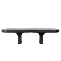Table basse en marbre veiné naturel, rectangulaire, avec bord arrondi, base en arche, table centrale en pierre, mobilier moderne de qualité supérieure pour salon