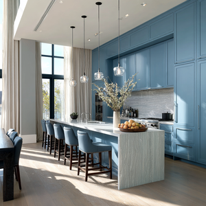 Armoires de cuisine sur mesure avec portes shaker, style <span class=keywords><strong>Hamptons</strong></span> et rangement îlot, fabriquées sur commande pour projets d'aménagement intérieur personnalisés - Product Image 5