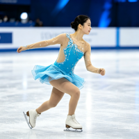 Robe de patinage artistique turquoise à manches longues avec côtés en maille et jupe ornée de strass pour filles et adultes, idéale pour la compétition et les spectacles