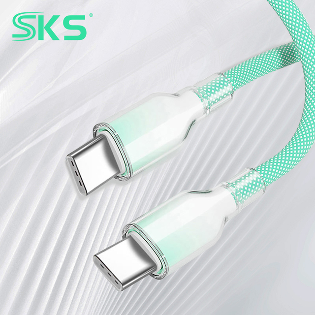 100W USB C to USB C Cable Transparent Gradient Braided Fast Charging Cord Type C Charger Cable for MacBook Samsung Galaxy S24