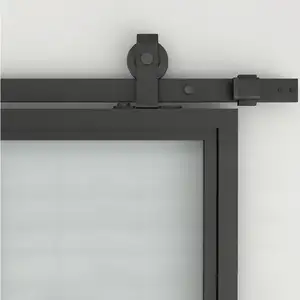 TKM-B04 37in x 84in Glass chiebetür, moderne französische Tür, getäfeltes Milchglas Carbon Stahlrahmen Schiebe schrank Küche