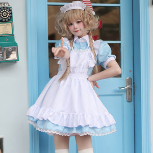 Japanese Maid Costume Cosplay Outfit Short Sleeve Sky Blue Pink For Anime Role Play 14 Years Up - Product Image 1