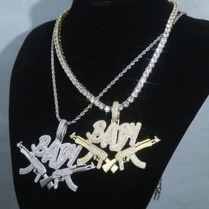 Collar con Colgante <span class=keywords><strong>de</strong></span> Pistola <span class=keywords><strong>de</strong></span> Juguete con Letras Brillantes, Chapado en <span class=keywords><strong>Oro</strong></span> y Plata, <span class=keywords><strong>Cadena</strong></span> <span class=keywords><strong>de</strong></span> Tenis <span class=keywords><strong>de</strong></span> 5 mm, Amuleto AK47 para Hombres y Mujeres, Joyería Hip Hop - Product Image 4