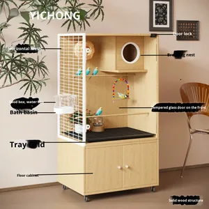 Gabbia per Pappagalli in Legno Massello, Ampio Spazio, Vetro Trasparente, Nido Ecologico per l'Allevamento di Uccelli, Senza Chiusura, Taglia L-Large - Product Image 3