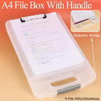 WEISHENG - Portapapeles de Plástico con Apertura Superior y Asa, Protector de Documentos, Soporte para Bolígrafo Integrado, Caja de Almacenamiento para Portapapeles en Negro/Blanco