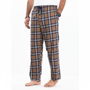 Pijama de Franela a Cuadros Marrón/Blanco, Corte Holgado, para Invierno, Tallas S-XXL - Product Image 1