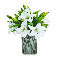 Hochwertige handgefertigte Seiden-Lilien mit echtem Touch, 3 Köpfe, weiß, künstliche Blumen, modern, für den Aprilscherz, Heimdekoration