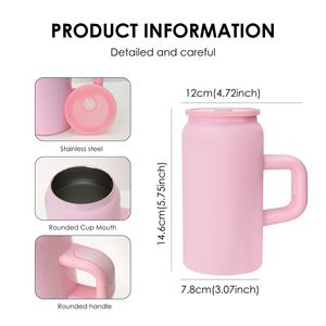 16oz Stainless Steels Can Shaped Mugs Sublimation Glass Tumbler With Handle and <b>Straw</b> Colored Mason Jar for Heat Transfer Press - Product Image 2