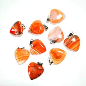 Crystal Crafts 2023 Fashion mix designs heart shape natural gemstone type Orange agate pendant for jewelry necklace for gift