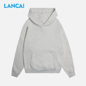 Lancai Drawstring-Free Heavyweight 100% Cotton Stand Solid Casual French Terry Oversized Hoodie Digital Embroidery Drop Shoulder - Product Image 1