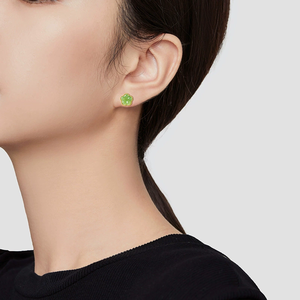Spinach green natural jade material and jadeite lotus flower ear pendants of genuine S925 <b>silver</b> set with jade - Product Image 5