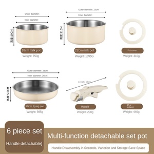 Ensemble de 6 ustensiles de cuisine en acier inoxydable <span class=keywords><strong>avec</strong></span> poignée <span class=keywords><strong>amovible</strong></span>, casseroles antiadhésives modernes, ensemble complet, <span class=keywords><strong>casserole</strong></span> à lait, wok à fond plat, poêle de cuisine - Product Image 6