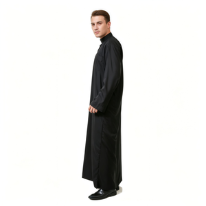 Abaya de terciopelo lavado con cuello alto para hombres musulmanes, transpirable, antiestática, de manga larga, vestido largo para la oración. - Product Image 1