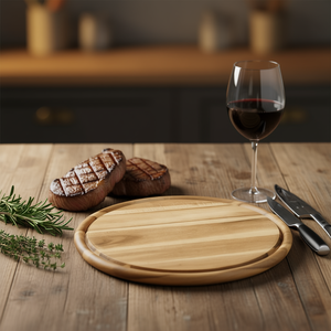 KESPER <b>Meat</b> Platter With Juice Groove Round Wooden Steak Board For Serving And Carving - Product Image 3
