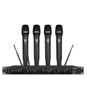 ST-804 Professional 4 channel UHF wireless microphone System with four handhelds headsets Dynamic Mic