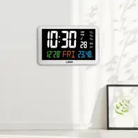 벽 마운트 LCD 다채로운 날씨 역 조명 디지털 벽 시계