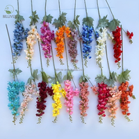 Heetverkopende decoratieve kunstbloemen, real touch, gevlokte delphinium, enkele tak, tweekleurige hyacint, baby's adem, voor bruiloften