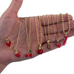 Pulsera de cereza de verano de moda para mujer-Lindo colgante de cadena de Metal rojo joyería regalo de fiesta de playa - Product Image 6