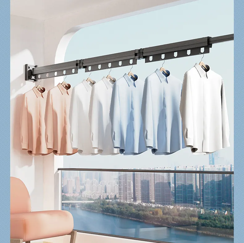 Retractable Aluminium Indoor Hanger Space-Saving Foldable Clothes Drying Rack Wall-Mounted for Hotel Use