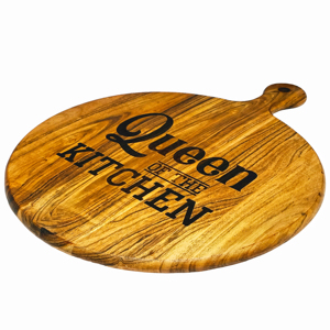 Planche à découper ronde en bois à bas prix avec poignée, gravée motif Reine, pour la cuisine - Product Image 5