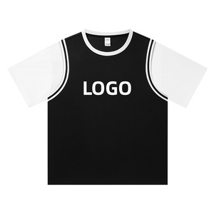 T-shirt da basket di alta qualità, effetto due pezzi, da uomo, traspirante, ad asciugatura rapida, vestibilità slim, giacca sportiva casual. - Product Image 1