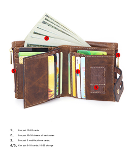 RFID Blocking Vintage Soft Top Grain carte di vacchetta portafoglio porta carte di credito in <span class=keywords><strong>pelle</strong></span> con cerniera - Product Image 5