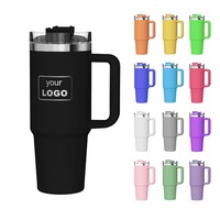 Mug de voyage isotherme en acier inoxydable de 40 oz grande capacité, pour voiture, chaud et froid, anti-fuite, avec paille et poignée, compatible avec les supports de voiture