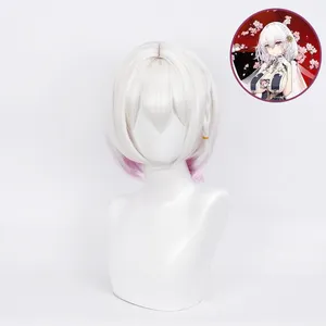 Ainizi 36Cm Korte Wit Roze Synthetische Cosplay Pruik Karakter Van Hms Sirius Van Game Van Azur Lane