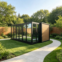 Villa Moderna Prefabricada en Contenedor de Vidrio con Extensión de Sala Deslizante, Casa de Huéspedes Modular Portátil para Resort y Hotel