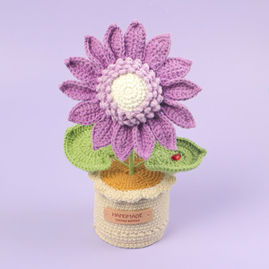 Plante en pot de tournesol multicolore Crochet Grande décoration florale tricotée en laine pour l'obtention du diplôme Pot de fleurs <span class=keywords><strong>coccinelle</strong></span> Halloween - Product Image 3