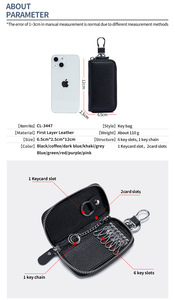 Durable Soft Genuine Leather Waterproof High Quality Key Holder Wallet Portable <b>Car</b> Key Bag & <b>Keychain</b> with Zipper Closure - Product Image 2
