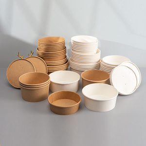 Dùng Một Lần Biodegrad Kraft Takeaway Hộp Container Súp Cup Bao Bì Bát Dùng Một Lần Với Nắp Nâu Cho Thực Phẩm Giấy Salad Bát - Product Image 6