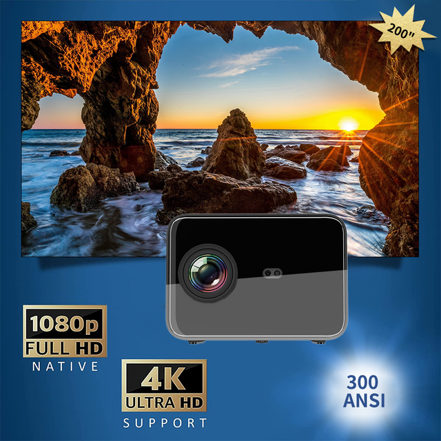 Javoda V5 Smart LCD Projectors 4K 1080p Home Theater Android 9 Auto Focus 10000 Lumens Built-In Speakers Portable Wi-Fi LED