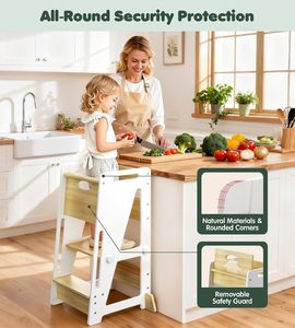 Toddler Tower Kitchen <b>Stool</b> - 3 Level Adjustable Height Wooden Learning <b>Step</b> for Kids - Product Image 1