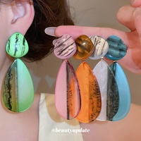 Boucles d'oreilles uniques en résine acrylique lucite, style européen et américain, forme géométrique triangulaire, goutte d'eau dégradée, effet aiguille d'argent