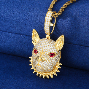 Rappeur Hommes Bijoux Pierre Précieuse Plaqué Or 925 Argent Sterling VVS Moissanite Rouge Zircon Yeux Hip Hop 3D Bouledogue Français Pendentif - Product Image 2