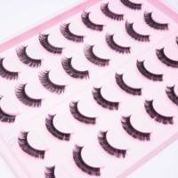 16 paires de faux cils en cheveux synthétiques, croisés, volumineux, aspect naturel, noir mat, plateau rose, 32 pièces, réutilisables, vente en gros