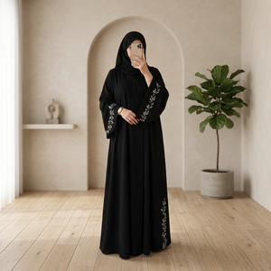 Kurta Larga Negra de Poliéster para Mujer, Estilo Indio/Pakistaní, Elegante, Holgada, Modesta, Informal, para Todas las Temporadas - Product Image 3