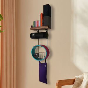 Soporte de pared para esterilla de Yoga de 5 niveles con estante de almacenamiento de metal y 3 ganchos para colgar correa de estiramiento y bandas de resistencia - Product Image 2